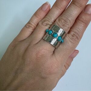 Lia Sophia Ring PUDDLE JUMPER Turquoise Silver Chunky Boho Chic size 8